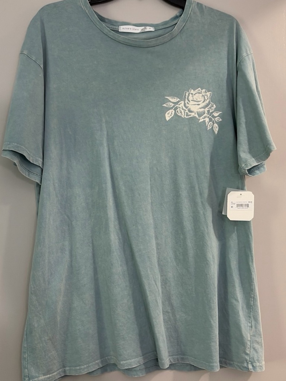Altar'd State Sage Green Short-Sleeve Tee with White Rose